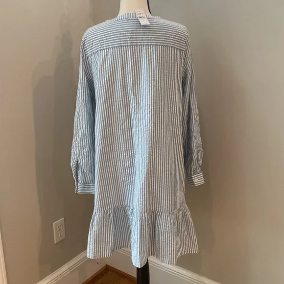 Ann Taylor Loft NWT midi dress long sleeve lightweight pinstripe seersucker - Picture 6 of 12